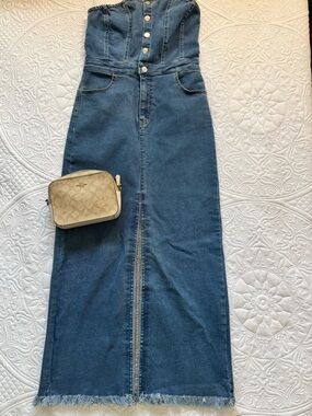 Blue Denim Maxi dress with Front Zip Slit-Large